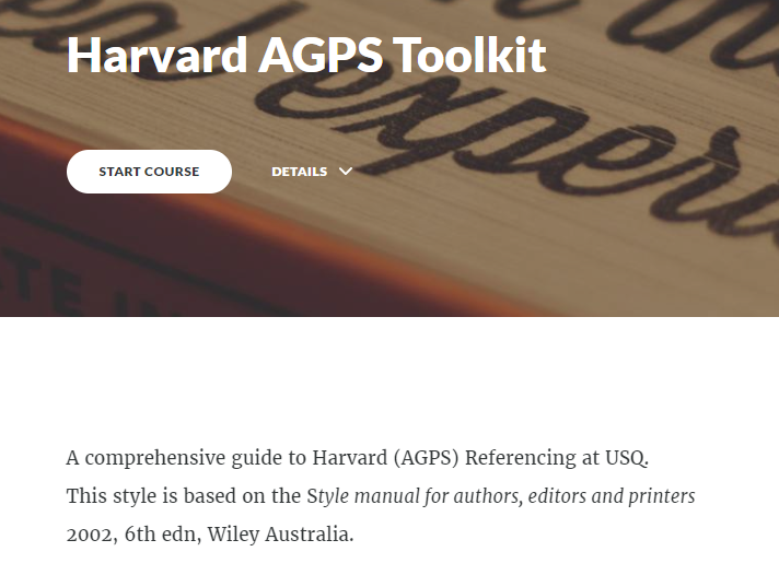 USQ Harvard AGPS referencing toolkit